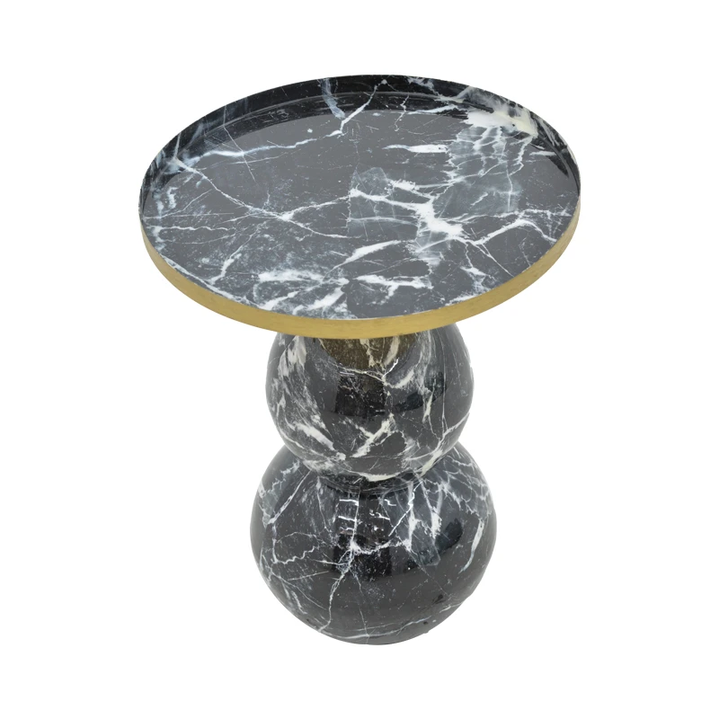 Side table Dearest Inart marble black-gold metal D41x57cm