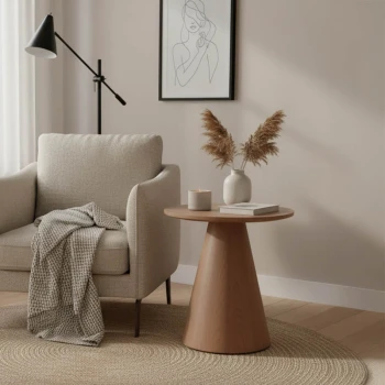 Βοηθητικό τραπέζι Donda pakoworld mdf-μέταλλο καρυδί Φ45x46εκ