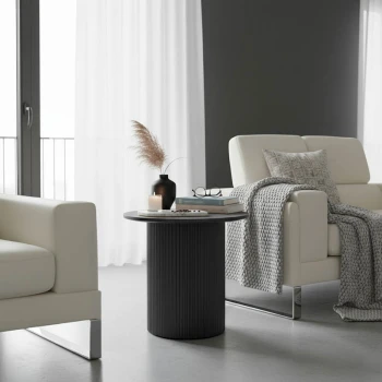 Βοηθητικό τραπέζι Dovel pakoworld mdf-μέταλλο σε μαύρη απόχρωση Φ50x50εκ