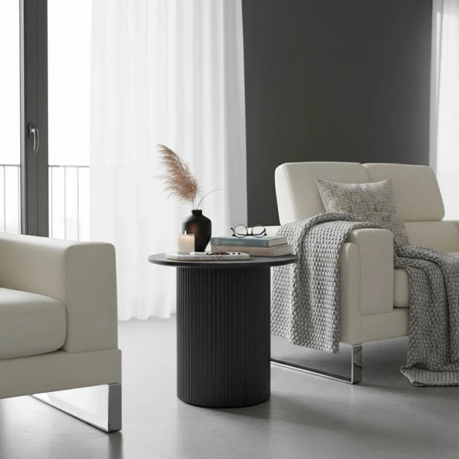 Βοηθητικό τραπέζι Dovel pakoworld mdf-μέταλλο σε μαύρη απόχρωση Φ50x50εκ