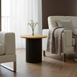 Βοηθητικό τραπέζι Dovel pakoworld mdf σε sonoma -μαύρο μέταλλο Φ50x50εκ