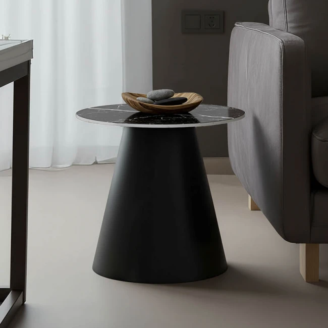 Fabrin Inart side table black marble sintered stone-black metal D50x46cm