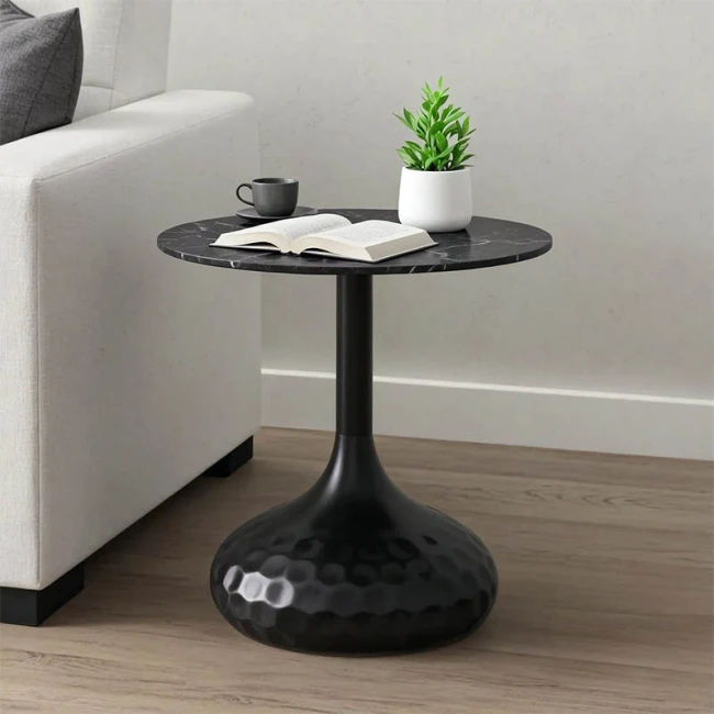 Βοηθητικό τραπέζι Fabron Inart μαύρο sintered stone Φ50x52εκ