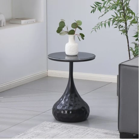 Gala pakoworld side table black metal - black marble D40x60cm