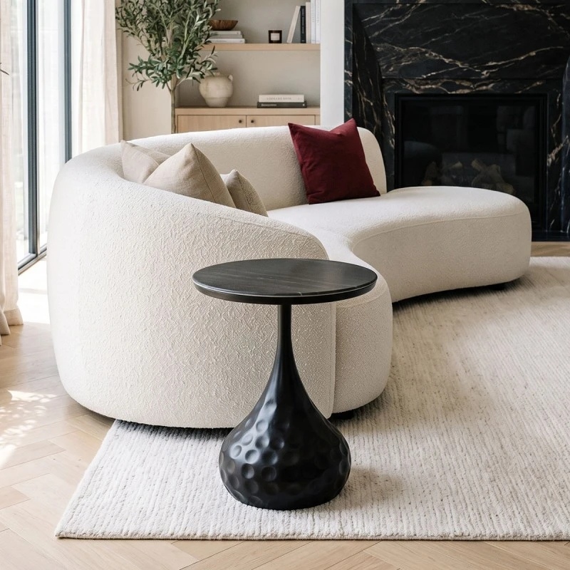 Gala pakoworld side table black metal - black marble D50x47cm