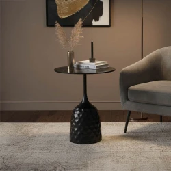 Βοηθητικό τραπέζι Kousien Inart μαύρο sintered stone Φ50x60εκ