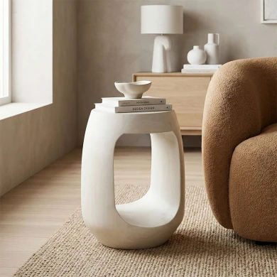 Βοηθητικό τραπέζι Lenora pakoworld μασίφ μάνγκο ξύλο λευκό Φ33x45εκ