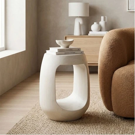 Side table Lenora pakoworld solid mango wood white D33x45cm