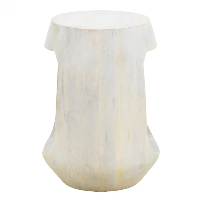 Βοηθητικό τραπέζι Lenora pakoworld μασίφ μάνγκο ξύλο λευκό Φ33x45εκ