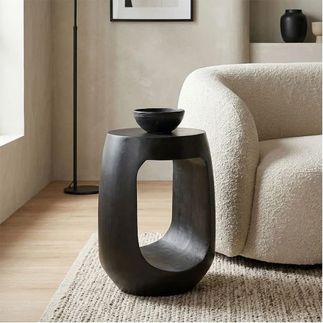 Side table Lenora pakoworld solid mango wood black D33x45cm