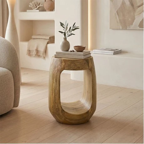 Side table Lenora pakoworld solid mango wood in natural color D33x45cm