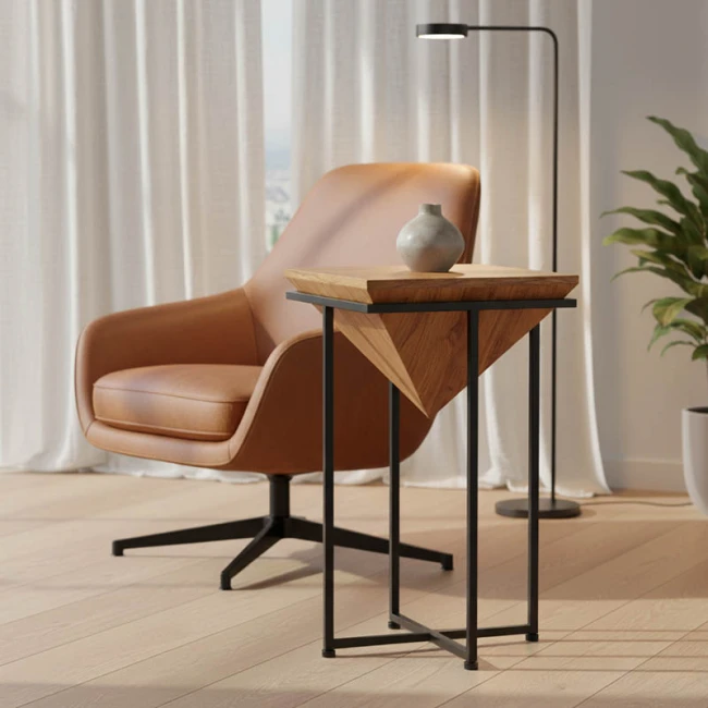 Βοηθητικό τραπέζι Miles ΙΙ pakoworld μασίφ ξύλο ακακίας σε φυσική απόχρωση με μαύρα μεταλλικά πόδια 29x29x54εκ