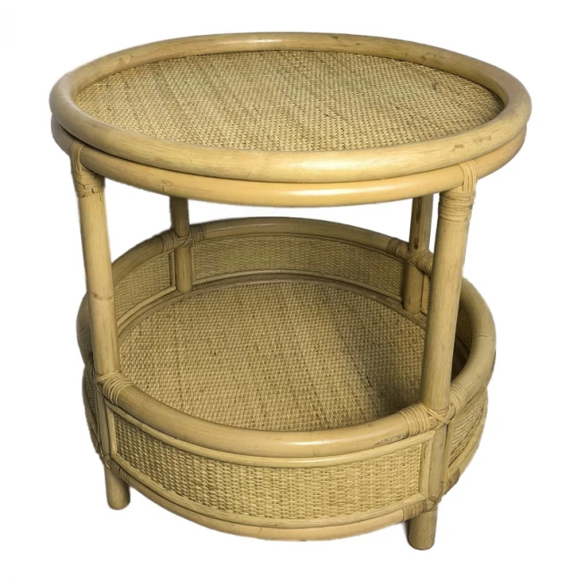 Βοηθητικό τραπέζι Moody pakoworld pe rattan σε φυσική απόχρωση Φ55x51εκ