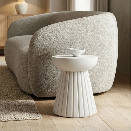 Side table Nemira pakoworld solid mango wood white D30x35cm