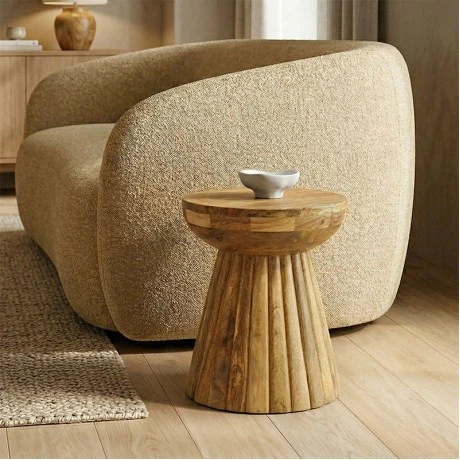Side table Nemira pakoworld solid mango wood in natural color D30x35cm