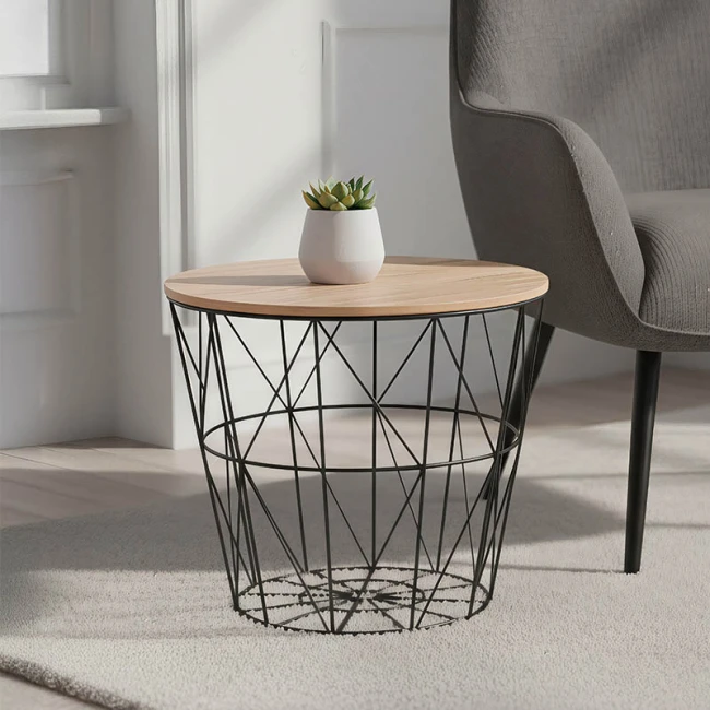 Βοηθητικό τραπέζι σαλονιού Jacot pakoworld oak-μαύρο Φ38x30,5εκ