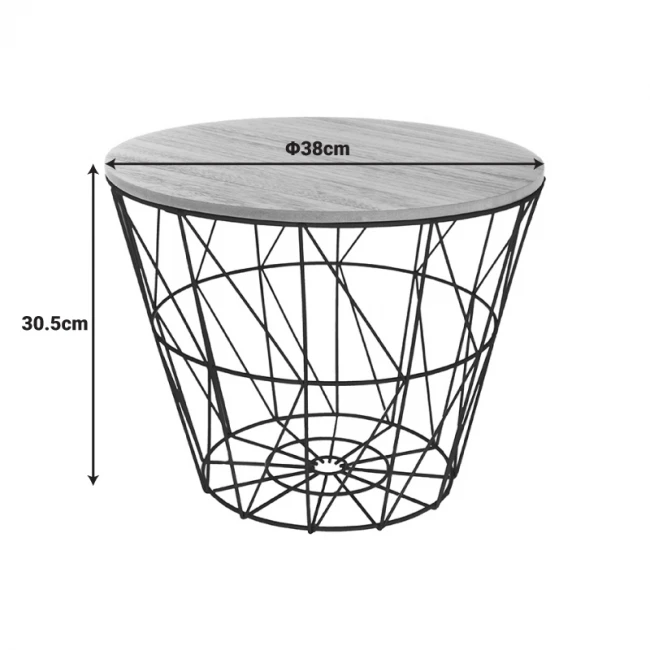 Βοηθητικό τραπέζι σαλονιού Jacot pakoworld oak-μαύρο Φ38x30,5εκ