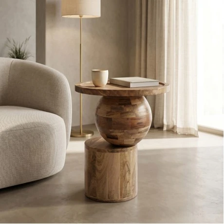 Side table Senby pakoworld walnut color mango wood Φ40x50cm