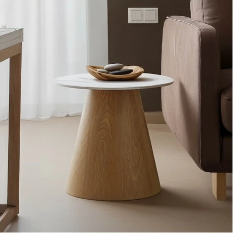Side table Soleire Inart white marble sintered stone-μεταλλική βάση D50x47.5cm