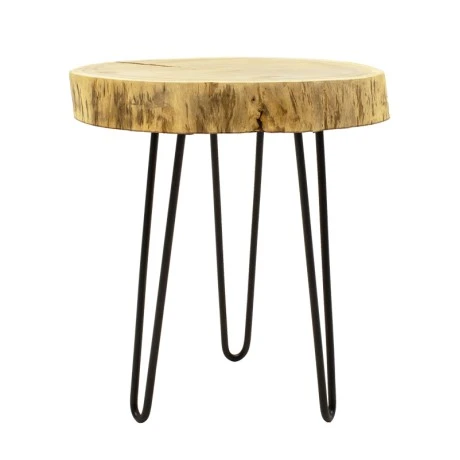 Tripp I side table pakoworld solid acacia wood in natural shade-black metal legs D41χ45cm
