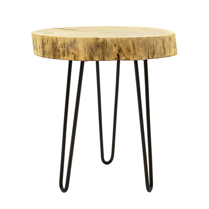 Tripp I side table pakoworld solid acacia wood in natural shade-black metal legs D41χ45cm