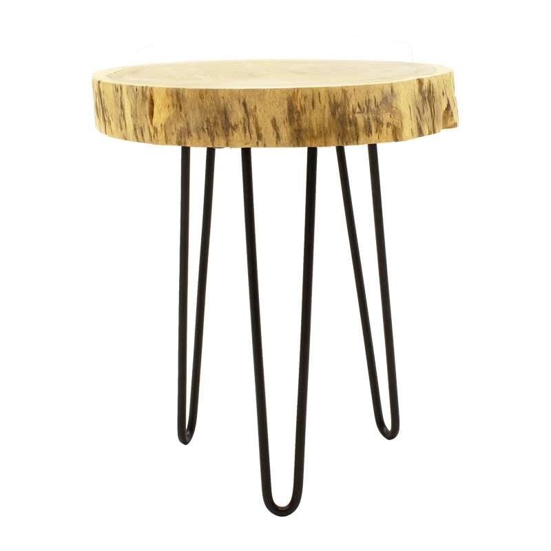 Tripp I side table pakoworld solid acacia wood in natural shade-black metal legs D41χ45cm