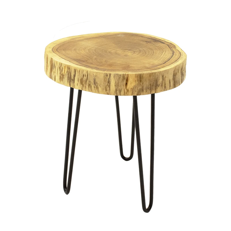 Tripp I side table pakoworld solid acacia wood in natural shade-black metal legs D41χ45cm