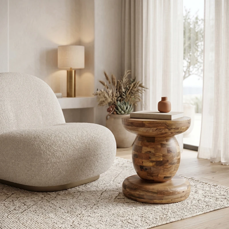 Side table Zanze pakoworld walnut color mango wood Φ40x50cm