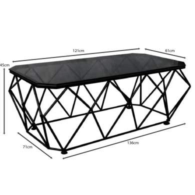 Acton coffee table with metallic frame and glass surface in black color 123x63x44cm.
