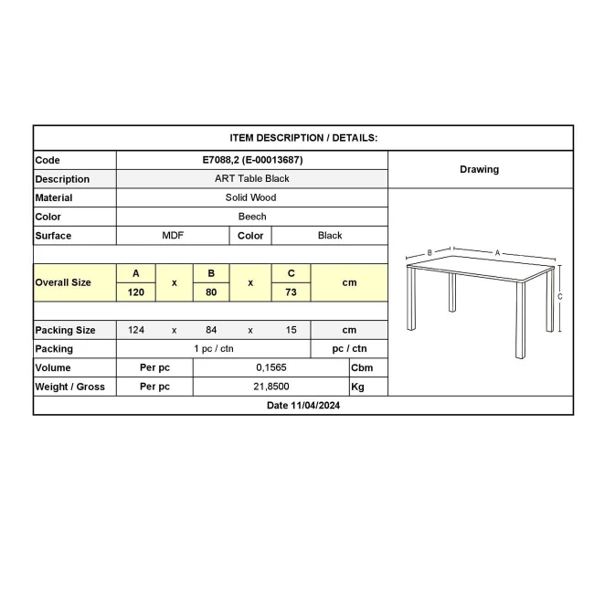 ART Table 120x80cm Black