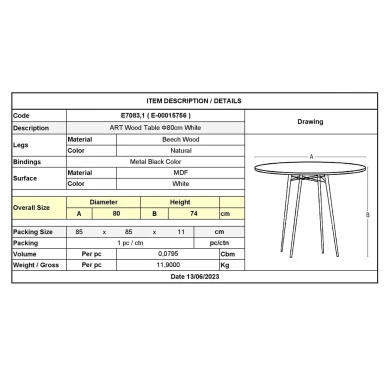 ART Wood Table D.80cm White