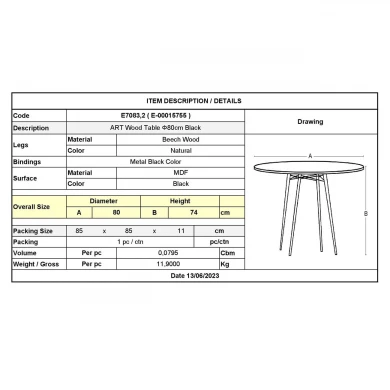 ART Wood Table D.80cm Black