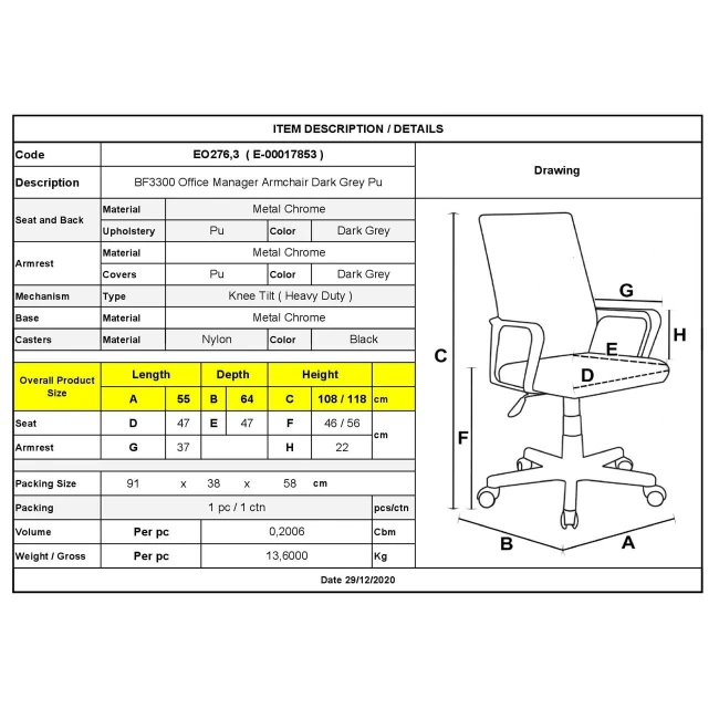 BF3300 Manager Armchair Dark Grey Pu