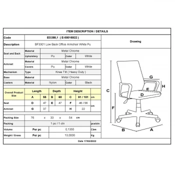 BF3301 Low Back Armchair White Pu
