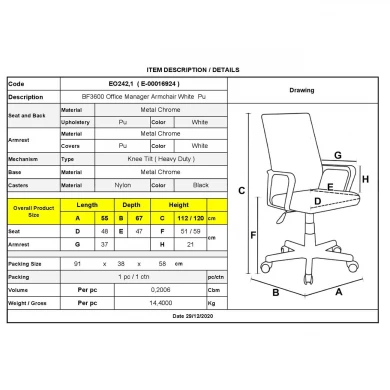 BF3600 Manager Armchair White Pu