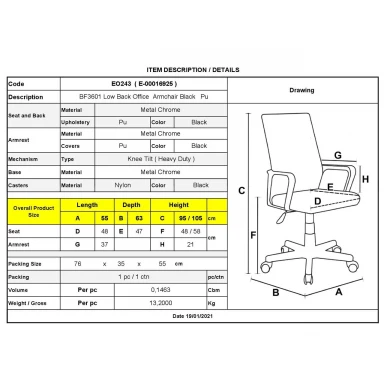 Work chair with Pu in black color 55x63x95/105cm.
