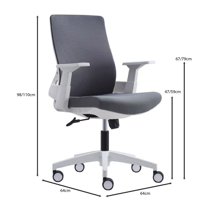 BF8950 Πολυθρόνα Άσπρο/Mesh-Ύφασμα Γκρι