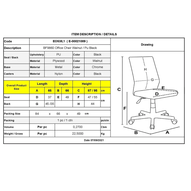 BF9860 Office Chair Walnut/Pu Black
