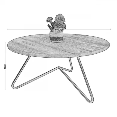 Boral coffee table with black metallic base and acacia surface in natural 83x40cm.