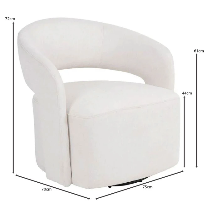 CUBA Revolving Armchair, Teddy White Fabric