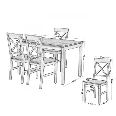DAILY Set K/D (Table 118x74+4 Chairs) White/Dark Oak