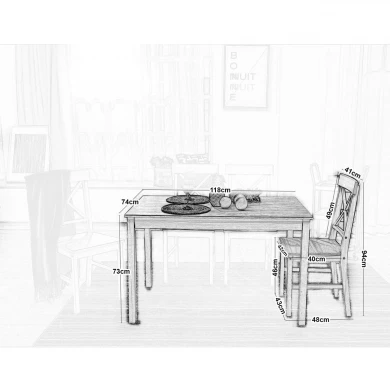 DAILY Set K/D (Table 118x74+4 Chairs) White/Natural