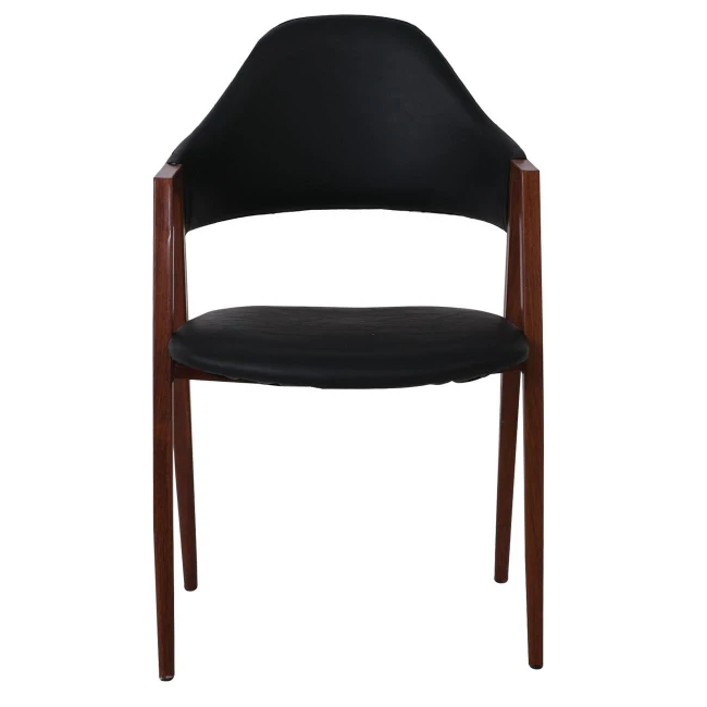 DELTA Walnut Metal Armchair, Black Pu