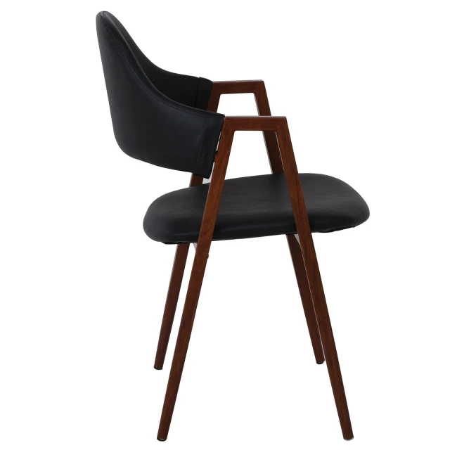 DELTA Walnut Metal Armchair, Black Pu