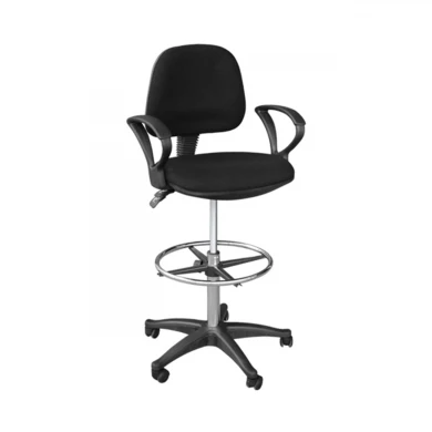 Reception - cashier stool with footrest and fabric in black color 62x60x100/122cm.