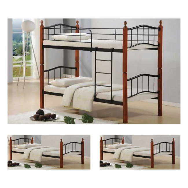 BUTTON Double Deck Bed 90x200 Metal Black/Wood Walnut