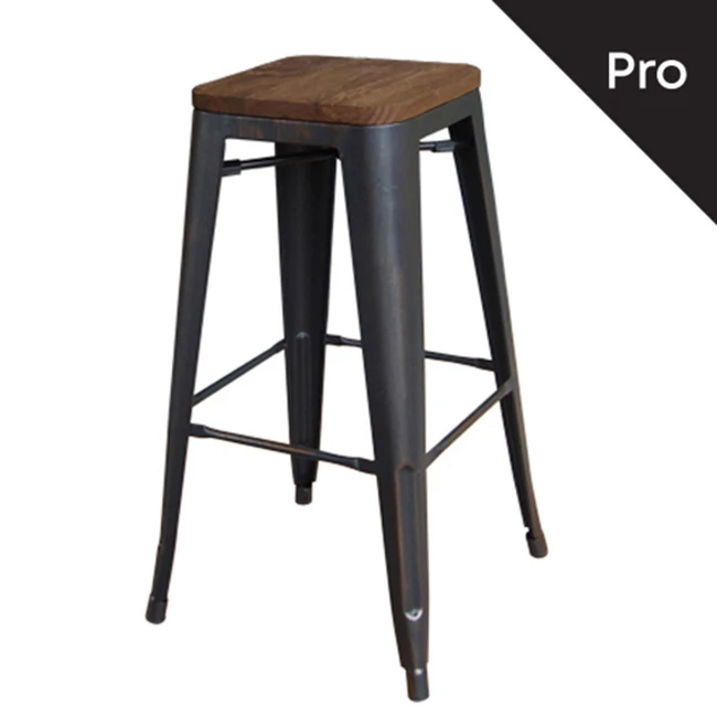 RELIX Wood Dark Oak Bar Stool Steel Antique Black