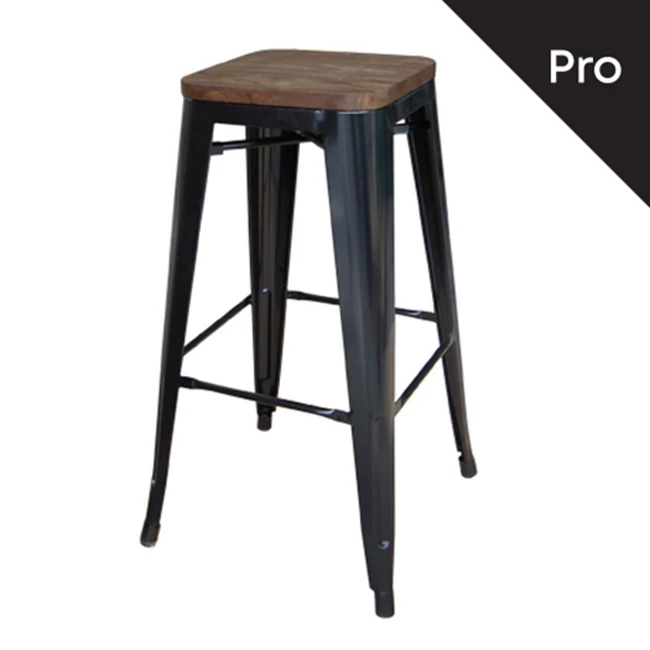 RELIX Wood Dark Oak Bar Stool Steel Black