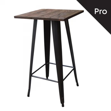 Τραπέζι bar Relix wood με antique μαύρο μεταλλικό σκελετό και ξύλινη επιφάνεια σε χρώμα σκούρο όακ 60x60εκ