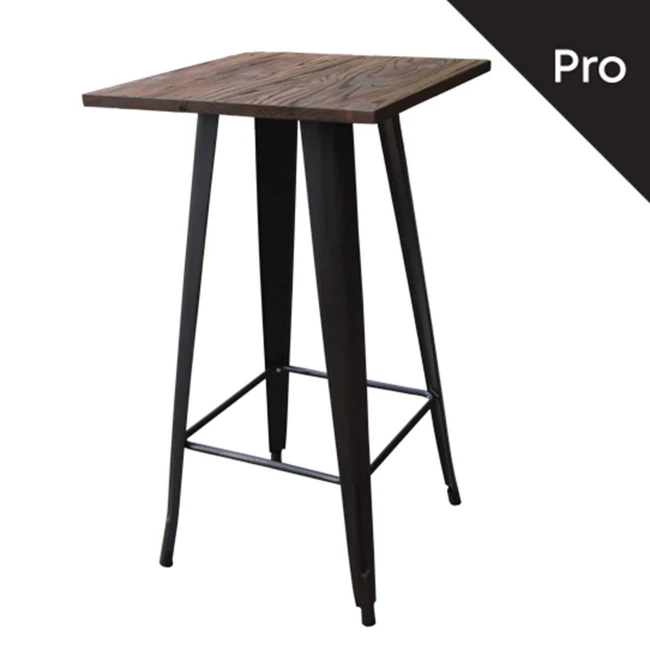 Τραπέζι bar Relix wood με antique μαύρο μεταλλικό σκελετό και ξύλινη επιφάνεια σε χρώμα σκούρο όακ 60x60εκ